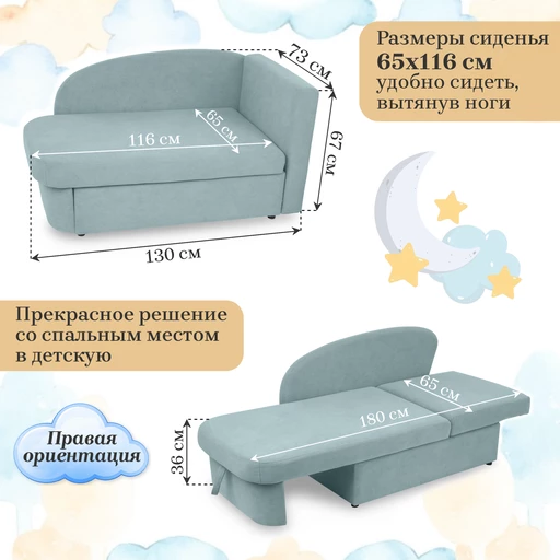 Диван-кровать правая 1050 мятный Brendoss в Верхней Салде - verhnyaya-salda.mebel-e96.ru