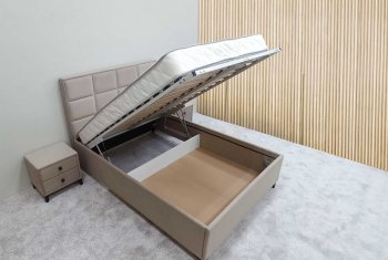 Кровать с подъемным механизмом Мега беж (Лин) в Верхней Салде - verhnyaya-salda.mebel-e96.ru
