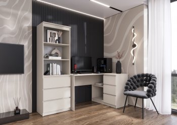 Письменный стол угловой + Стеллаж Челси кашемир (Миф) в Верхней Салде - verhnyaya-salda.mebel-e96.ru