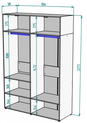 Шкаф 1564 мм Erik H313 + Антресоль HA4 (Белый) в Верхней Салде - verhnyaya-salda.mebel-e96.ru