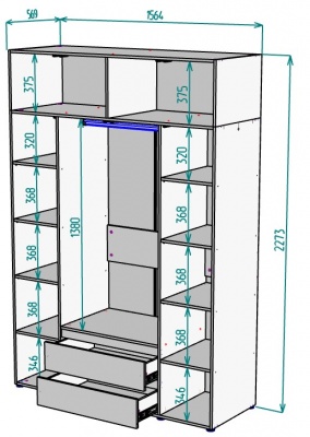 Шкаф 1564 мм Erik H328 + Антресоль HA4 (Графит) в Верхней Салде - verhnyaya-salda.mebel-e96.ru