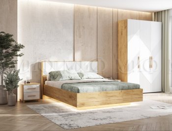 Кровать парящая Ирис крафт/белый с подсветкой (Миф) в Верхней Салде - verhnyaya-salda.mebel-e96.ru