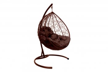 Подвесное кресло КАПЛЯ с ротангом коричневое, подушка коричневая в Верхней Салде - verhnyaya-salda.mebel-e96.ru