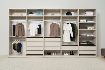 Гардеробная/шкаф 4000 мм Ларго №1 открытая Кашемир (Миф) в Верхней Салде - verhnyaya-salda.mebel-e96.ru