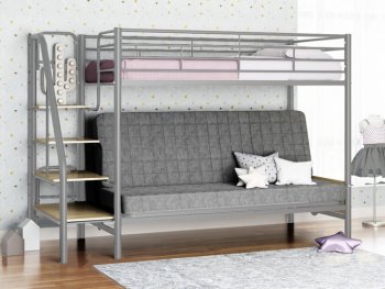 Кровать двухъярусная с диваном Мадлен-3 серый/серый/ясень шимо светлый в Верхней Салде - verhnyaya-salda.mebel-e96.ru