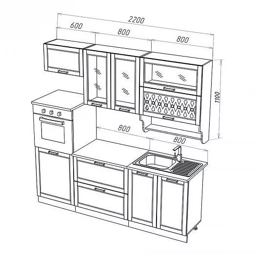 Кухонный гарнитур Милано 2200 мм Ком. №3 (Миф) в Верхней Салде - verhnyaya-salda.mebel-e96.ru