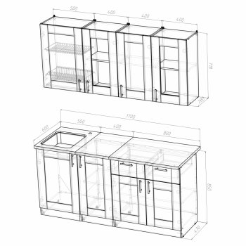 Кухонный гарнитур Ника демо 1700 мм (Герда) в Верхней Салде - verhnyaya-salda.mebel-e96.ru