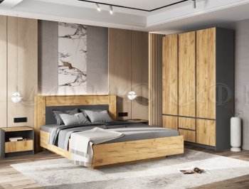 Кровать парящая Остин крафт/графит (Миф) в Верхней Салде - verhnyaya-salda.mebel-e96.ru