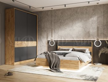 Кровать парящая Роджина с подсветкой, крафт/графит (Миф) в Верхней Салде - verhnyaya-salda.mebel-e96.ru