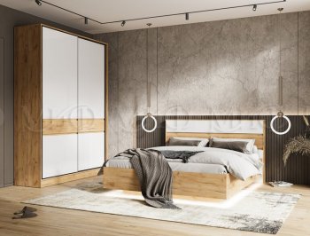 Кровать парящая Роджина с подсветкой, крафт/белый (Миф) в Верхней Салде - verhnyaya-salda.mebel-e96.ru