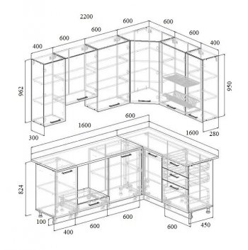 Угловой кухонный гарнитур Роза 2200*1600 мм Sanvut в Верхней Салде - verhnyaya-salda.mebel-e96.ru