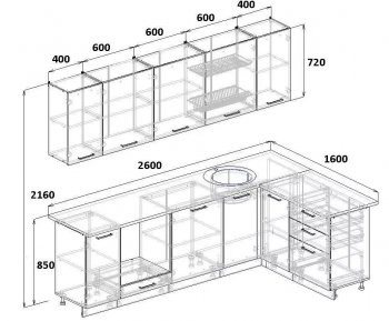 Угловой кухонный гарнитур Элеганция 2600*1600 мм Sanvut в Верхней Салде - verhnyaya-salda.mebel-e96.ru