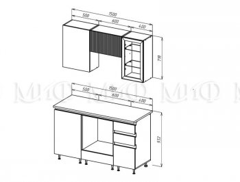 Кухонный гарнитур Техно-6 1500 мм (Миф) в Верхней Салде - verhnyaya-salda.mebel-e96.ru